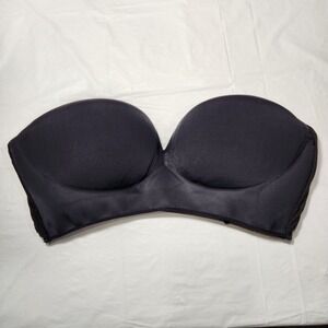o2 Bra 40/90 Black Strapless Padded Push-Up Adjustable Clasp‎ Back and Front